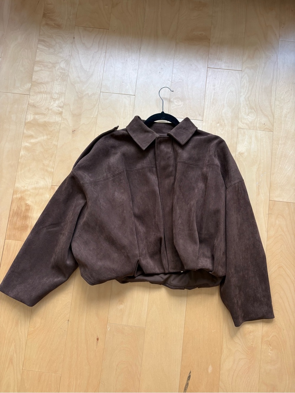 Zara Brown Suede Cropped Bomber Jacket